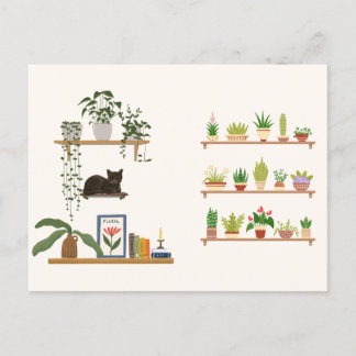 Postal Plantas, Gatos Y Libros - Estética Del Gato De Boo