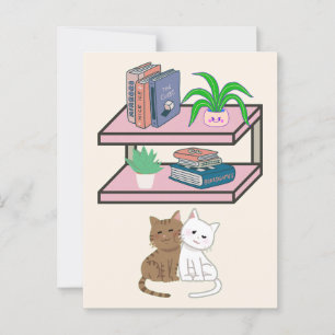 Postal Plantas, Gatos Y Libros - Estética Del Gato De Boo