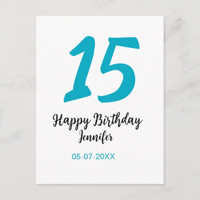 Postal plantilla azul de 15 cumpleaños quiencenera agrega (Anverso)