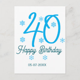 Postal plantilla azul de 40 cumpleaños agregar nombre fec