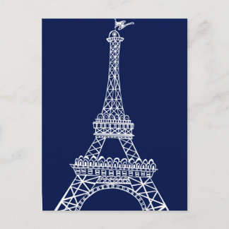 Postal Plantilla azul y blanca de la Torre Eiffel