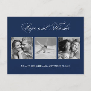 Postal Plantilla de 3 fotos de Navy Blue Love y de agrade