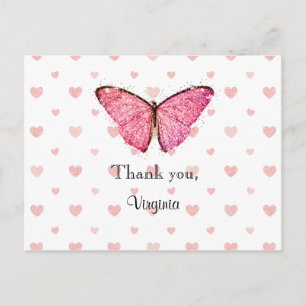 Postal Plantilla de agradecimiento con brillo rosa y blan