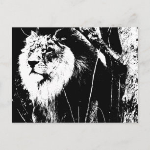Postal Plantilla de arte pop moderno blanco negro León an