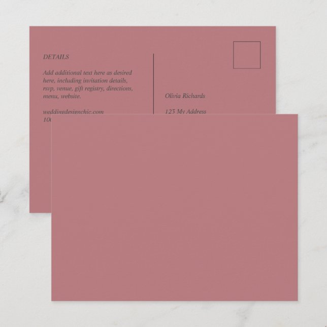 Postal Plantilla de color Rosa polvorienta (Anverso / Reverso)