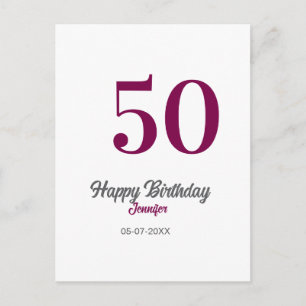 Postal plantilla de cumpleaños 50 nombre fecha año malva