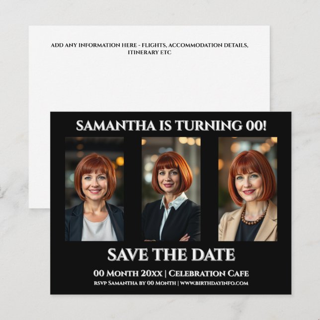 Postal Plantilla de fiesta de cumpleaños simple de 3 foto (Anverso / Reverso)