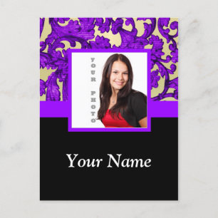Postal Plantilla de foto de damasco morado floral