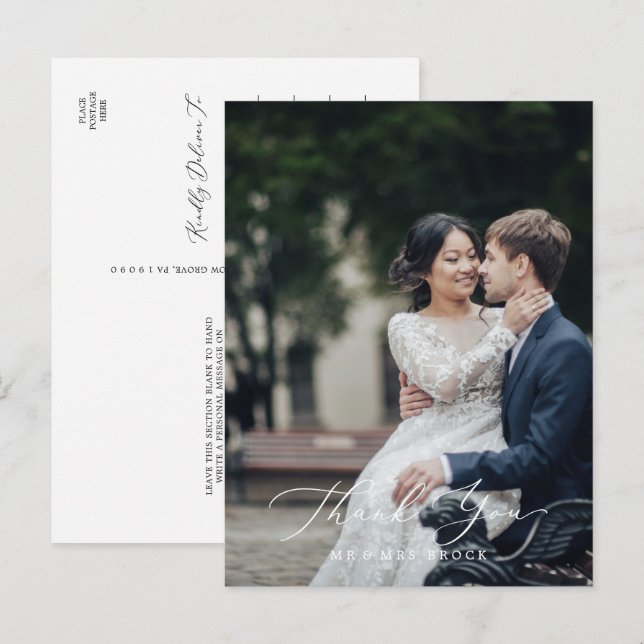 Postal Plantilla de Foto Negra Delicada Gracias (Anverso / Reverso)