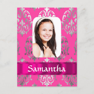 Postal Plantilla de foto personalizada de damasco rosa