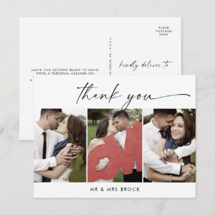 Postal Plantilla de fotos de guión moderno 3 Gracias