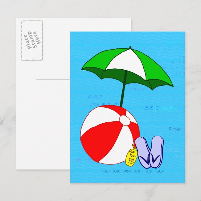 Postal Plantilla de paraguas de la piscina de bolas de pl (Anverso / Reverso)