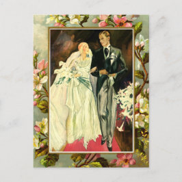 Postal Plantilla de pareja de bodas florales de vintage