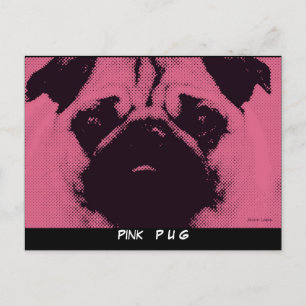 Postal Plantilla de postales, perro Pug rosa