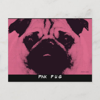 Postal Plantilla de postales, perro Pug rosa