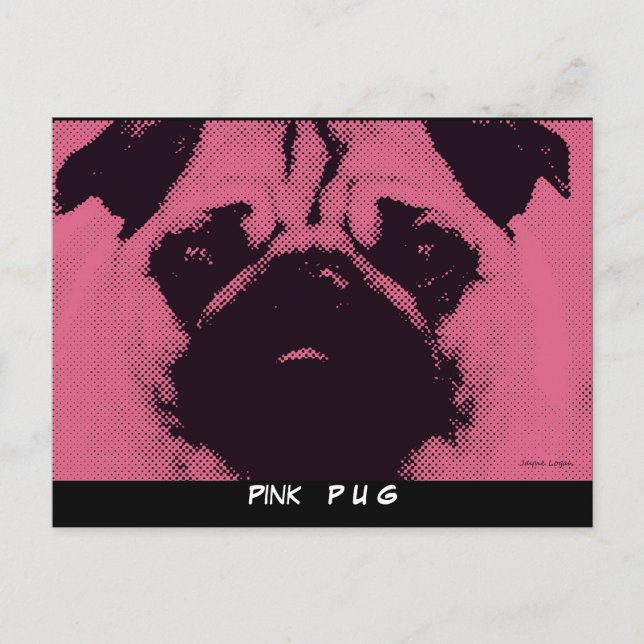 Postal Plantilla de postales, perro Pug rosa (Anverso)