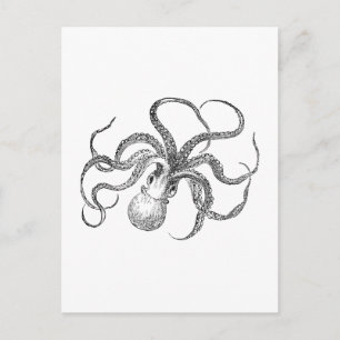 Postal Plantilla de pulpo vintage