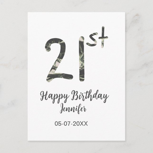 Postal plantilla negra cumpleaños 21 añadir nombre fecha  (Anverso)
