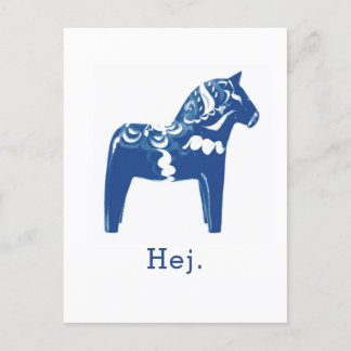 Postal Plantilla sueca de Hej Dala Horse Blue White