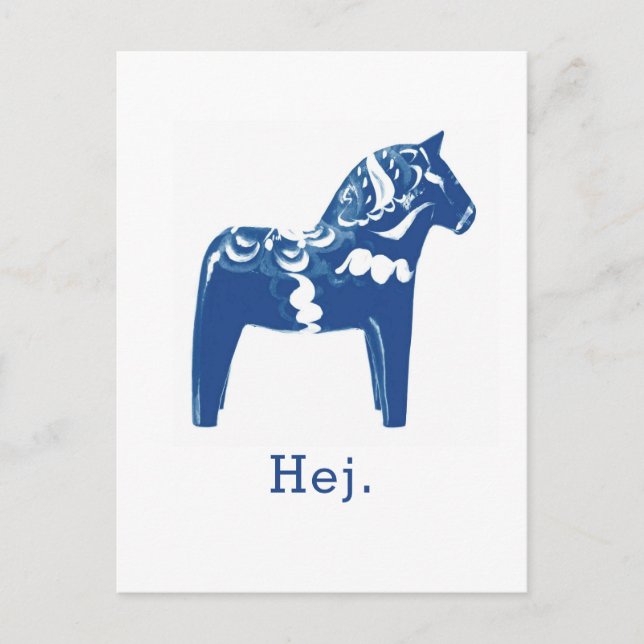 Postal Plantilla sueca de Hej Dala Horse Blue White (Anverso)
