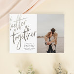 Postal Plata Cepillado Mejor Juntos Guardar La Foto De Fe<br><div class="desc">¡Crea tu propia tarjeta de fecha guardada! Este diseño presenta "mejor juntos" en caligrafía plateada falsa con sus nombres y fecha boda en tipografía simple. Su foto de compromiso personalizado aparece a la derecha. Haga clic en "Personalizar esta plantilla" para cambiar los detalles a los suyos. No dudes en ponerte...</div>