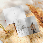 Postal Plata Cepillado Mejor Juntos Guardar La Foto De Fe<br><div class="desc">¡Crea tu propia tarjeta de fecha guardada! Este diseño presenta "mejor juntos" en caligrafía plateada falsa con sus nombres y fecha boda en tipografía simple. Su foto de compromiso personalizado aparece a la derecha. Haga clic en "Personalizar esta plantilla" para cambiar los detalles a los suyos. No dudes en ponerte...</div>