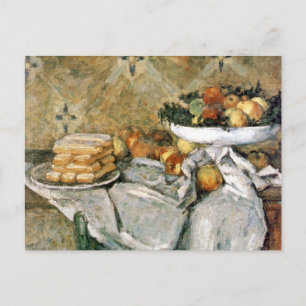 Postal Plata con frutas y dedos de esponja - Cézanne