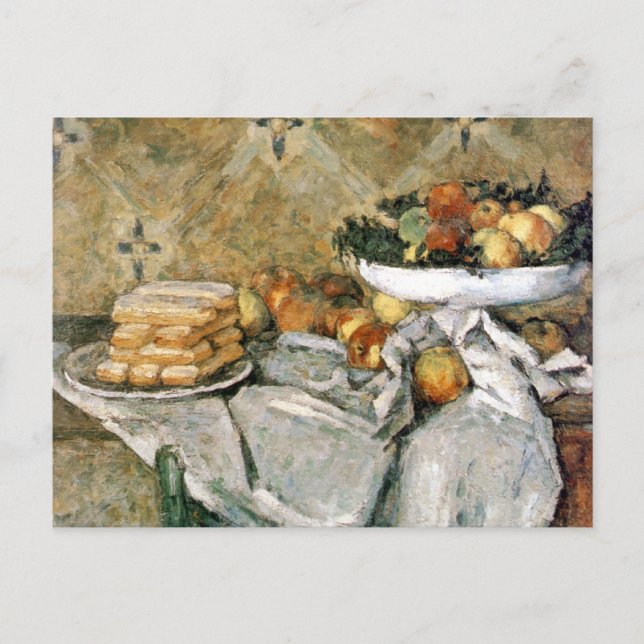 Postal Plata con frutas y dedos de esponja - Cézanne (Anverso)