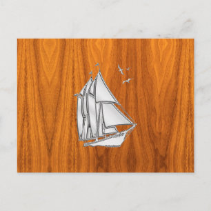 Postal Plata cromada como el barco de vela en la Veneer d