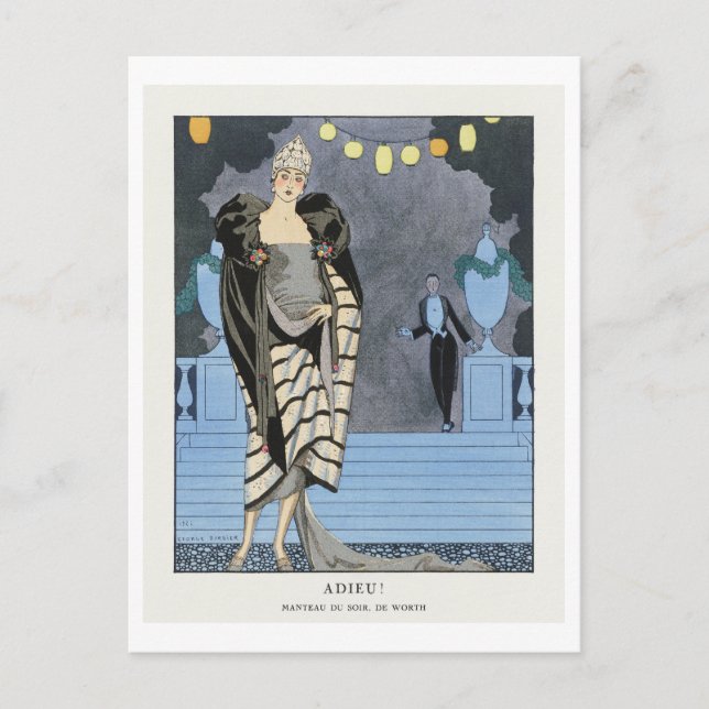 Postal Plata de moda Art Déco de Abrigo de Noche por Barb (Anverso)