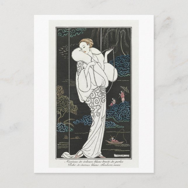 Postal Plata de moda Art Déco de Abrigo de Noche por Barb (Anverso)