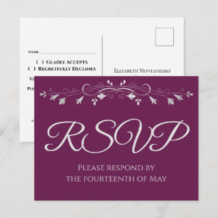 Postal Plata en Cassis Boda Purple Elegante RSVP