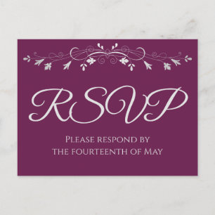 Postal Plata en Cassis Boda Purple Elegante RSVP