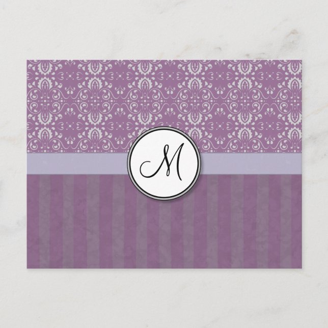 Postal Plata en Damasco de Lavanda con franjas y monogram (Anverso)