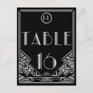 Postal Plata Negra Art Deco Gatsby Estilo Tabla Número 16