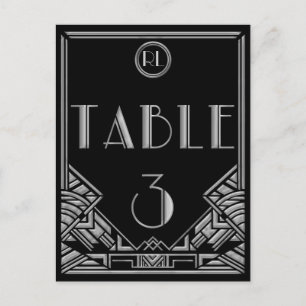 Postal Plata Negra Art Decó Gatsby Estilo Tabla Número 3