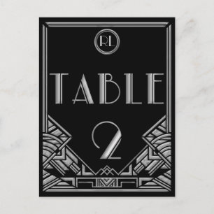 Postal Plata Negra Art Decó Gatsby Style Número de tabla 