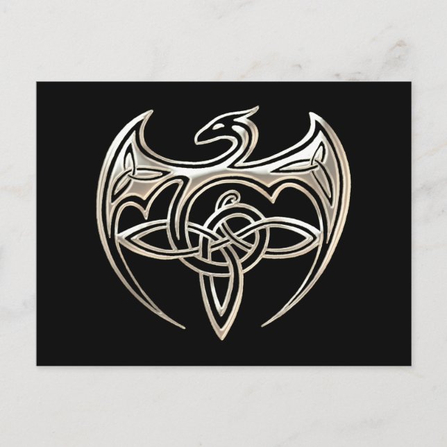 Postal Plata Y Dragón Negro Trine Celtic Knots Art (Anverso)
