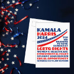 Postal Plataforma Demócrata Electoral Kamala Harris 2024<br><div class="desc">Votar por Kamala Harris como presidente en las elecciones presidenciales de 2024 para apoyar la plataforma democrática fiesta. Esta tarjeta postal del demócrata muestra una lista de seis razones: derechos LGBTQ, salud de las mujeres, política ambiental, reforma de préstamos estudiantiles, igualdad de oportunidades para minorías y mujeres, leyes de armas...</div>