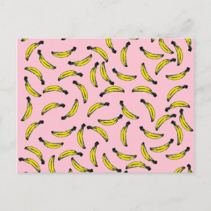 Postal Plátanos de acuarela pintados a mano y rosa
