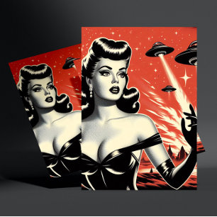 Postal Platillos Voladores Vintage Pin-up