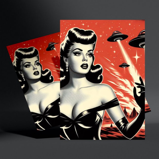 Postal Platillos Voladores Vintage Pin-up (Subido por el creador)
