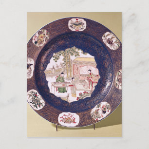 Postal Plato circular con una escena musical