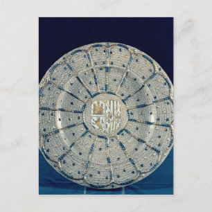 Postal Plato de Manises, portando los brazos