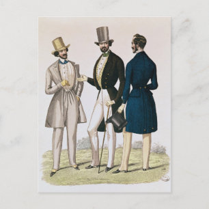 Postal Plato de moda que representa la ropa masculina
