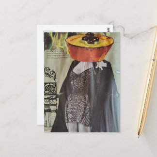 Postal Plato Ramekin Cabeza Moda Dama Collage Surrealista