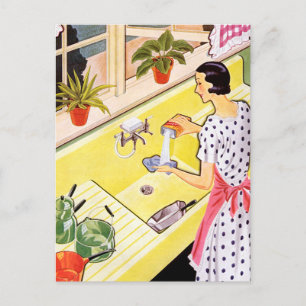 Postal Platos de lavado retro para mujeres
