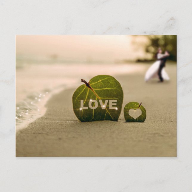Postal Playa Bokeh Love and Boda Couple (Anverso)