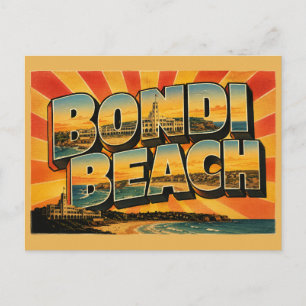 Postal Playa Bondi NSW Australia Arte de Viaje Vintage