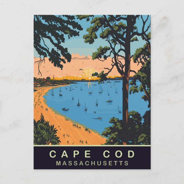 Postal Playa Cape Cod, Massachusetts, Viajes Antiguos (Anverso)